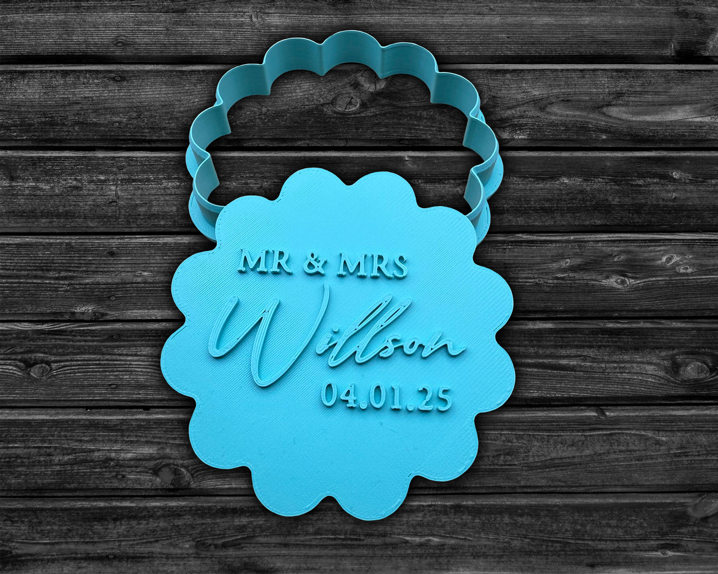 Personalized Wedding or Engagement Cookie Cutter and Stamp