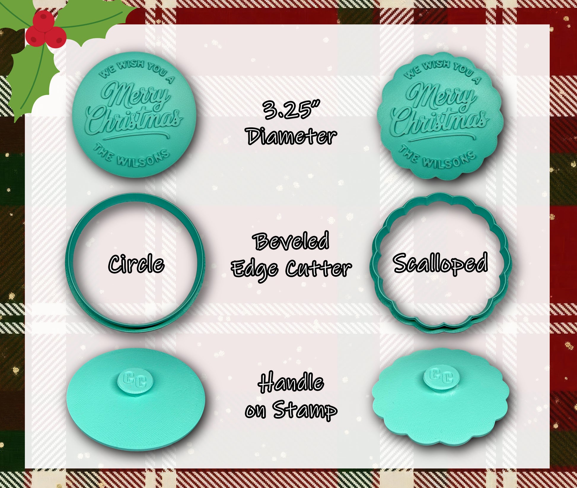 Custom Merry Christmas Cookie Cutter and Stamp - Crumb Cutters