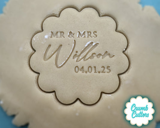 Personalized Wedding or Engagement Cookie Cutter and Stamp