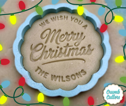 Custom Merry Christmas Cookie Cutter and Stamp - Crumb Cutters