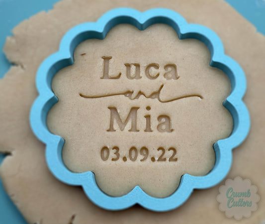 Personalized Wedding or Engagement Cookie Cutter and Stamp