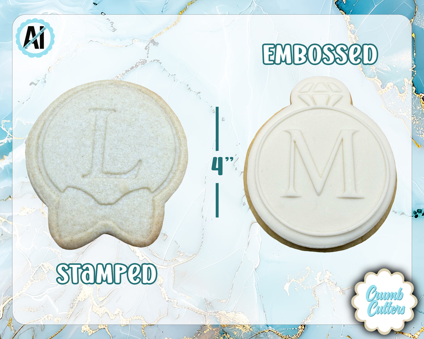 Wedding/Engagement Cookie Cutter with Stamp OR Fondant Embosser - Crumb Cutters